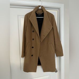 Religion asymmetrical funnel neck coat in camel